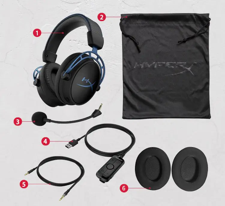 a set of headphones, a microphone, and other accessories