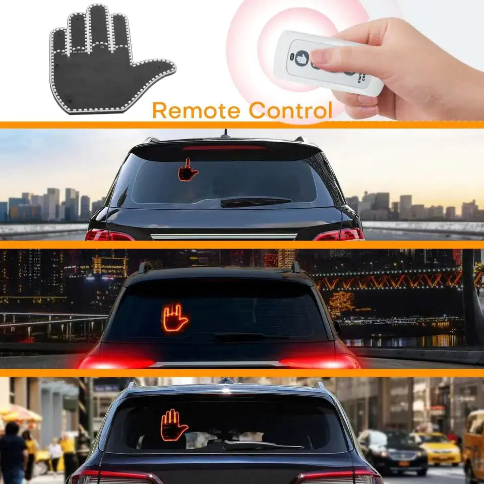a hand holding a remote control next to a car