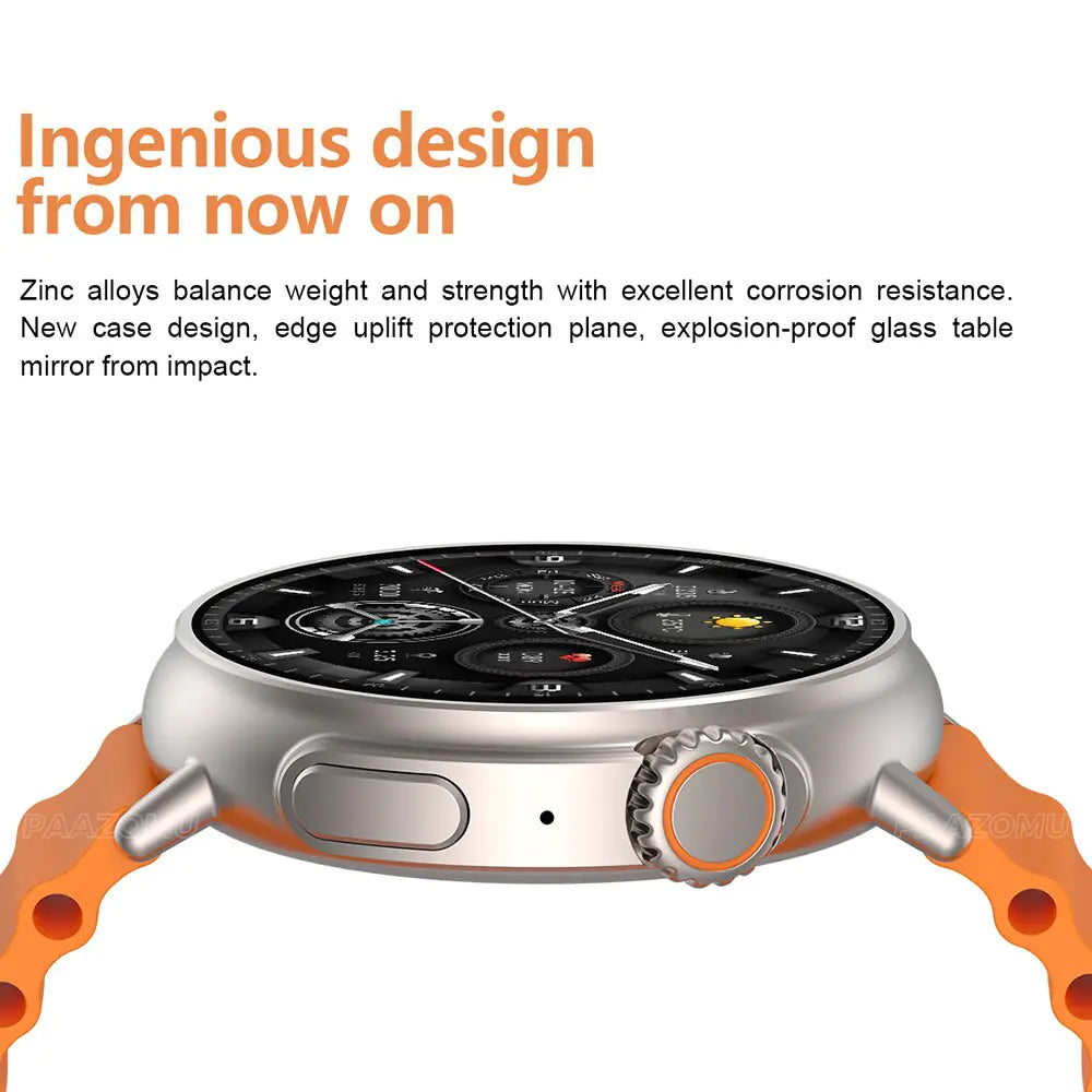 a watch with an orange band and a white background