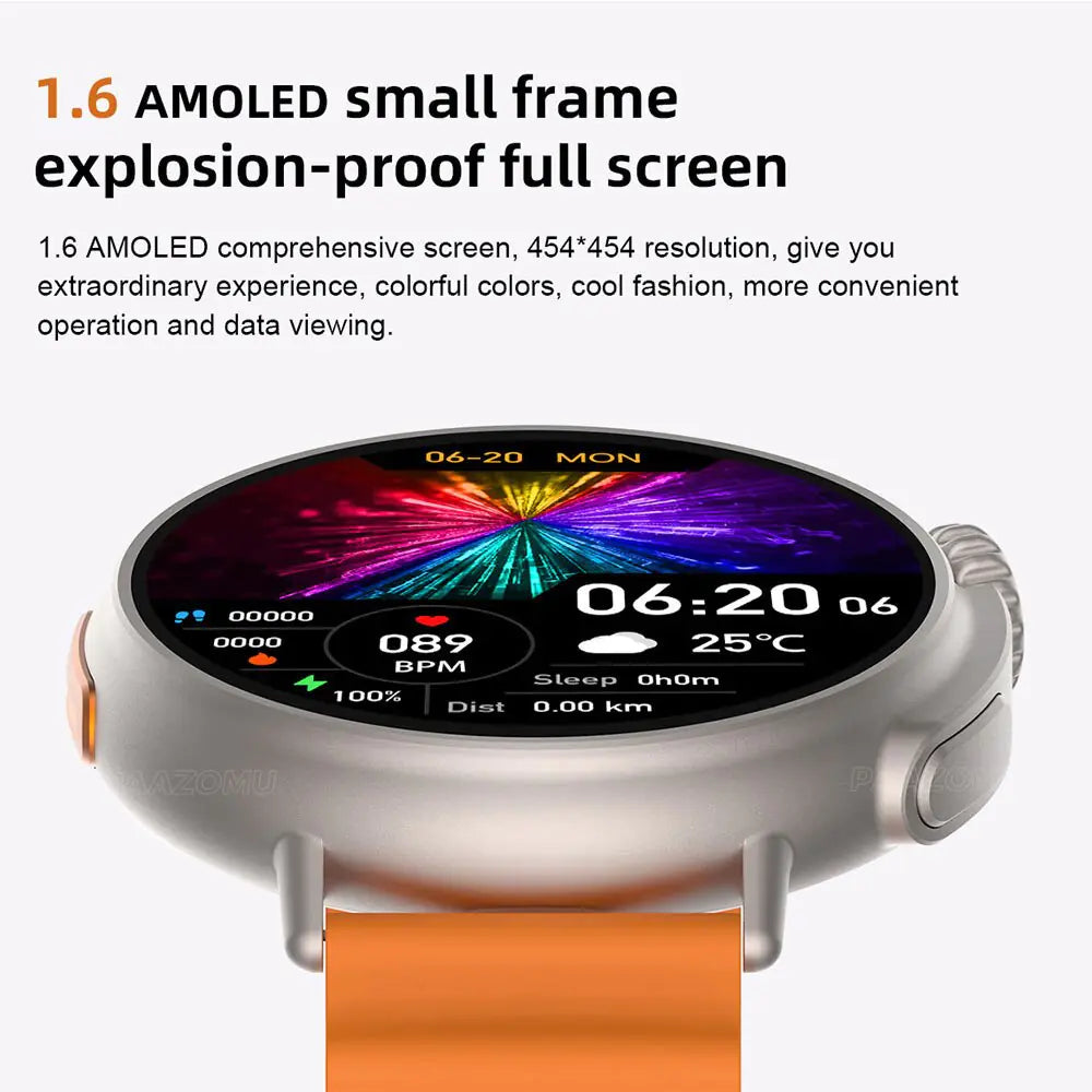 a smart watch with an orange band
