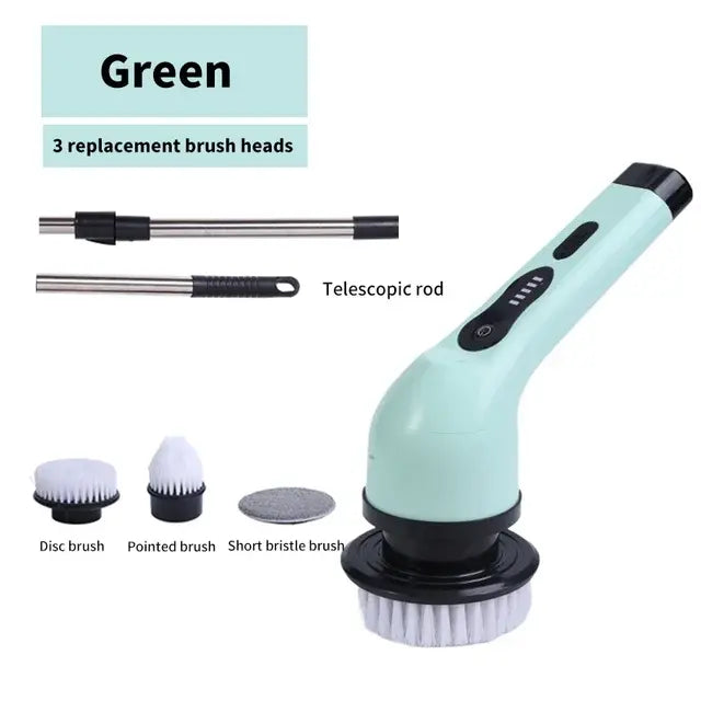 a green brush and attachments for a hair dryer