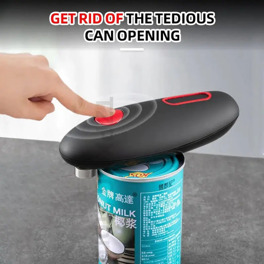 a can opener with a hand reaching for it