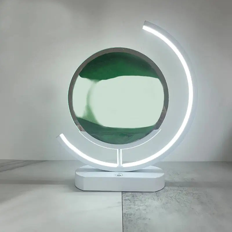 a circular mirror with a white base and a green circle around it