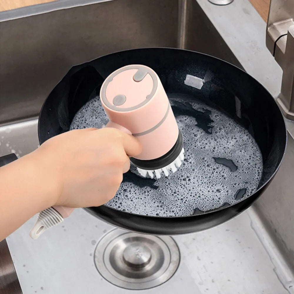 a person using a brush to clean a sink