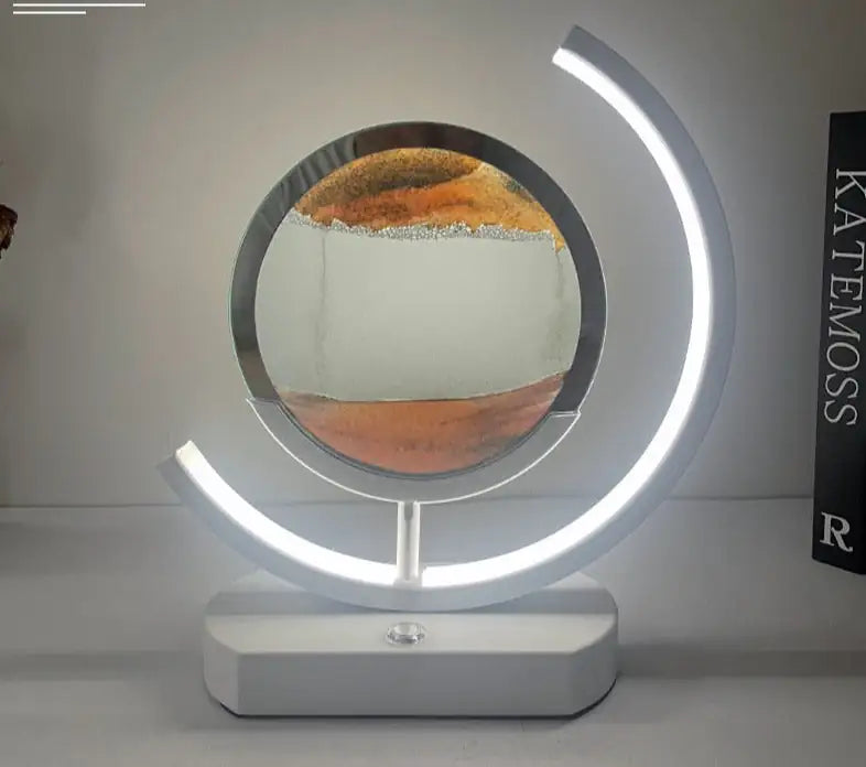 a white table with a round mirror on top of it