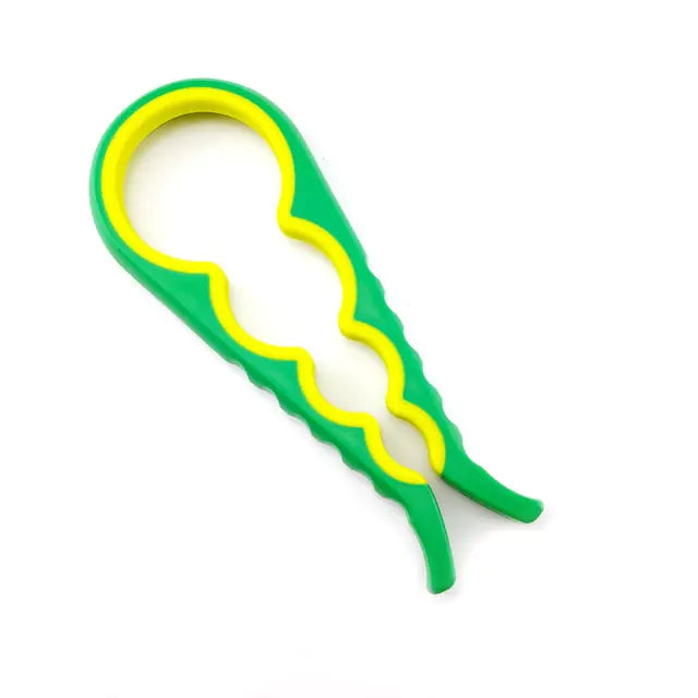 a green and yellow plastic toothbrush holder