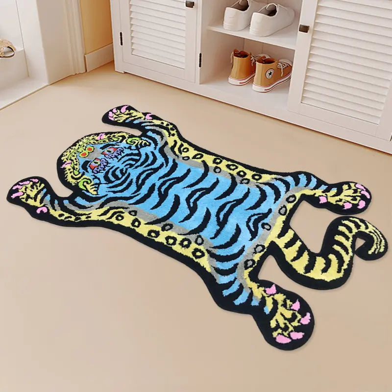 a rug with a picture of a tiger on it