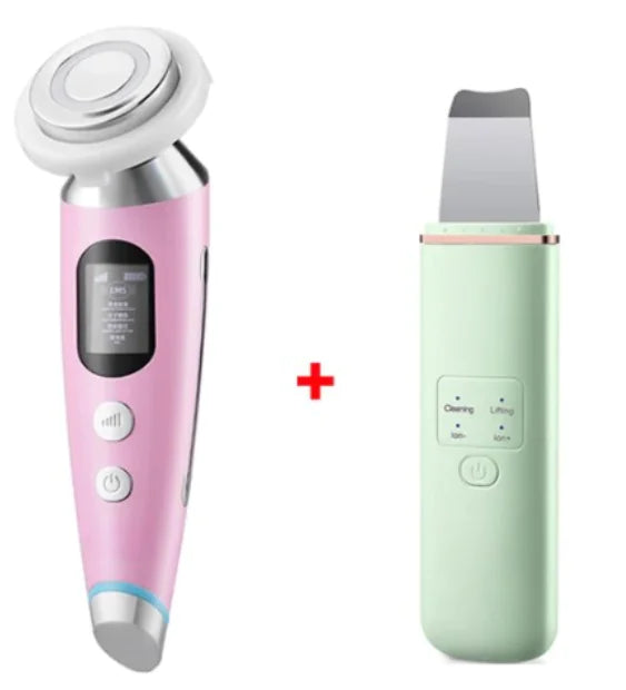 a pink electric toothbrush next to a green electric toothbrush