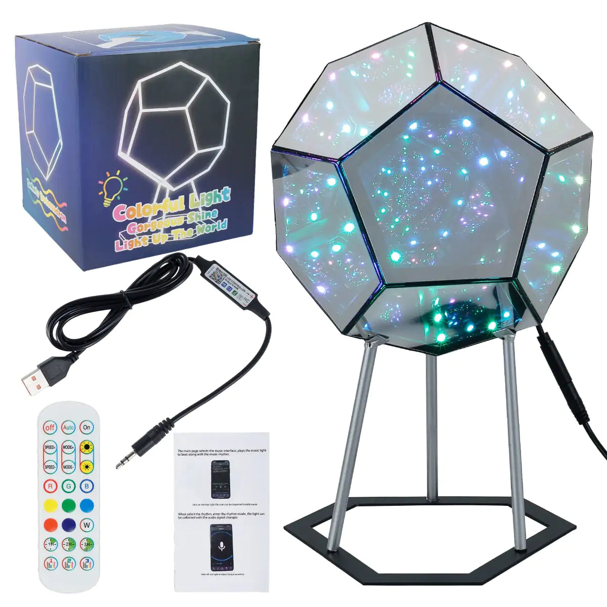a disco ball with remote controls and a box