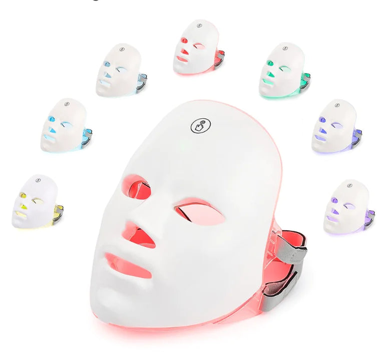 a white mask with many different colored lights