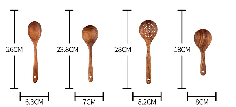 the measurements of wooden spoons and spatulas