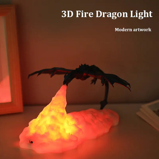 a fire dragon light sitting on top of a table
