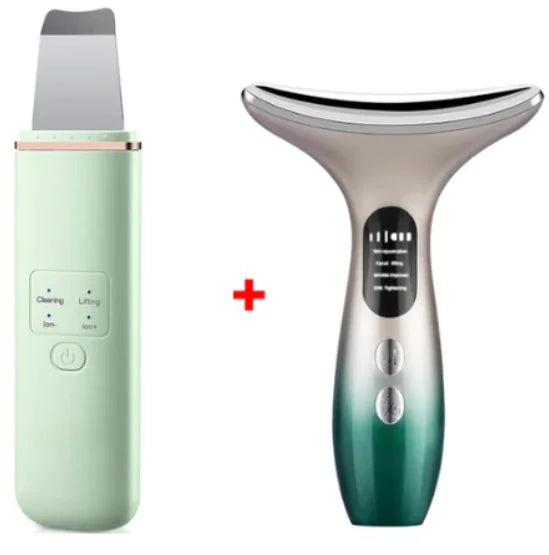 a green and silver electric hair dryer next to a green and silver electric hair
