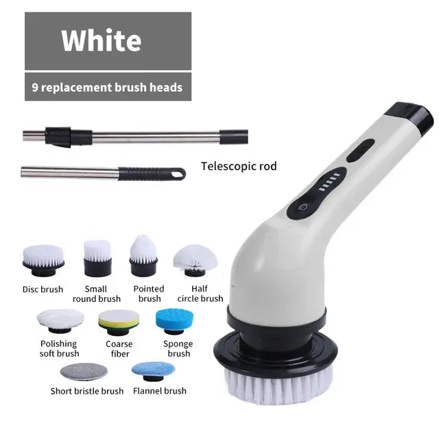 a white and black brush with different attachments