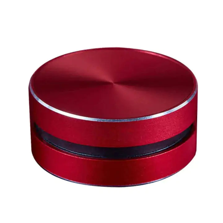 a red metal container with a black stripe