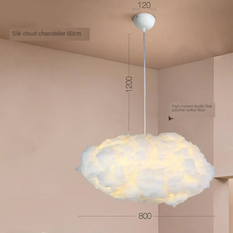 a cloud lamp hanging from a ceiling in a room
