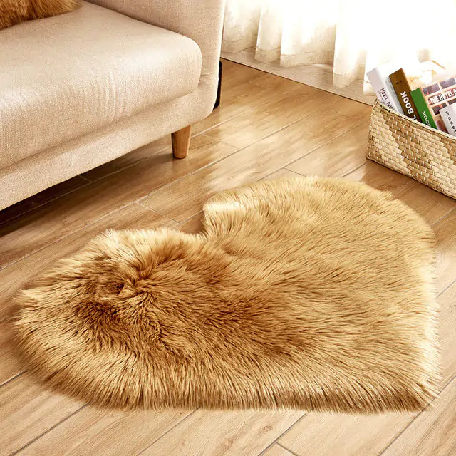 a furry rug on the floor of a living room